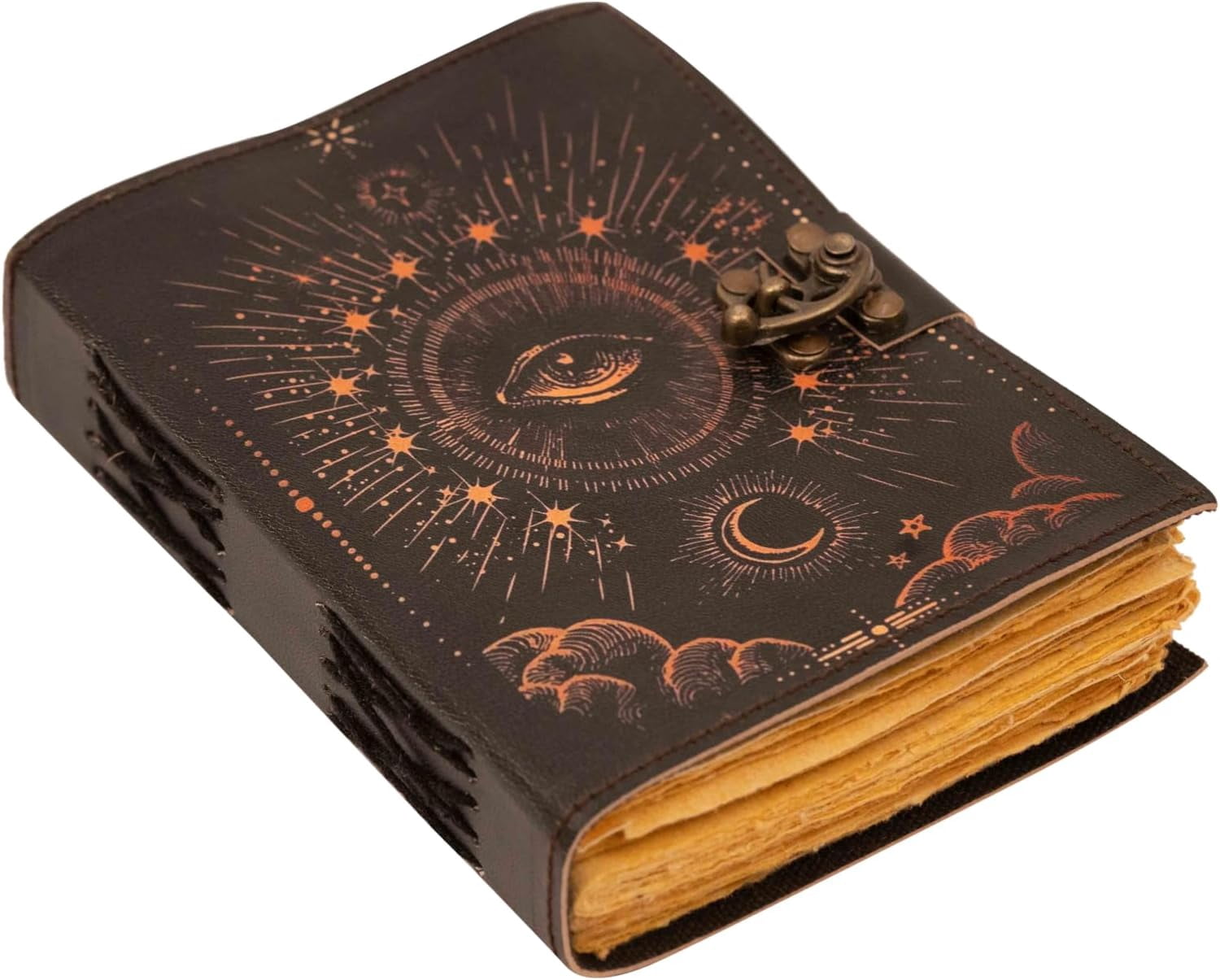 Leather Antique Journal With Lock — Deckle Edge Paper, Vintage Writing Diary For Travel, Sketching, 200 Pages