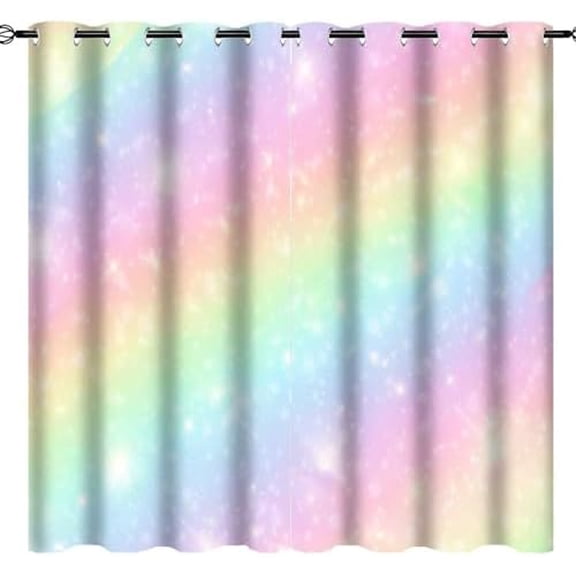 Galaxy Fantasy Background Colorful Rainbow Kids Window Curtain Panel, Pastel Sky Theme Princess Room Blackout Curtains, 2 Panels Window Curtains, for Bedroom Windows Terrace - 63x63in