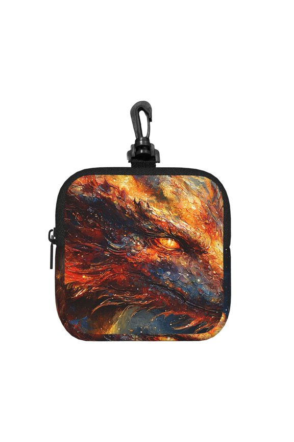 Galaxy Fire Dragon Square Gear Pouch with Lobster Clasp Waterproof Tech Accessory Organizer, Key & Coin Case