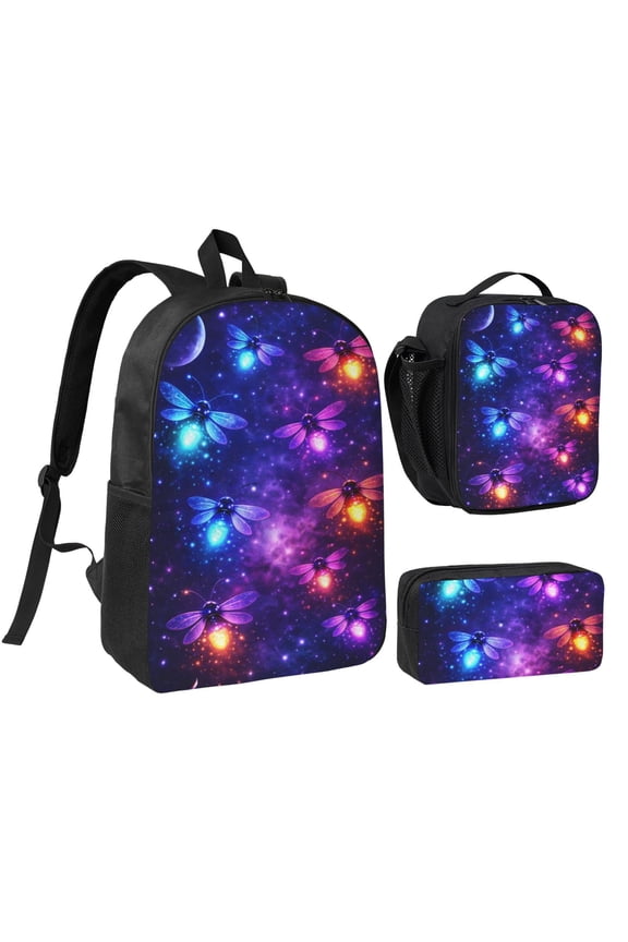 Galaxy Firefly Night Backpack Set 3pc ，Backpack with Lunch Bag and Bag 17 Inch