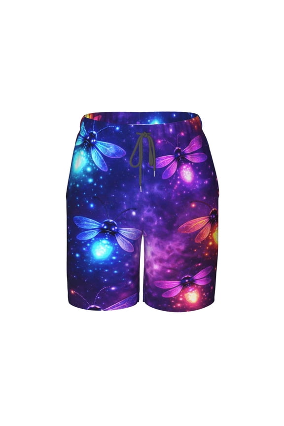 Galaxy Firefly Night Beach Pants Teen Shorts with Mesh Lining and Drawstring