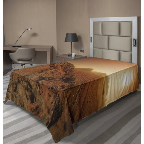 Ambesonne Galaxy Flat Sheet, Space Clash Landscape, Twin Size, Brown Yellow