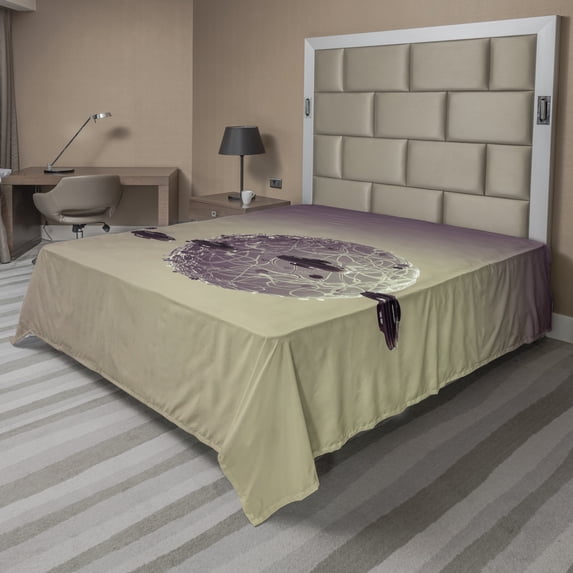 Ambesonne Galaxy Flat Sheet, Fiction Space Warfare, Full Size, Brown Grey