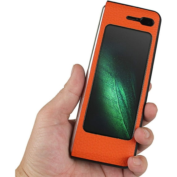 Galaxy Fold Case,Protective Cover Litche Partten Premium Genuine Leather Case for Samsung Galaxy Fold,Orange