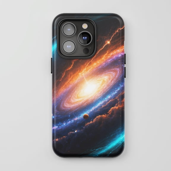 Galaxy For All iPhone Series Tough Phone Case Space Theme Blue Orange