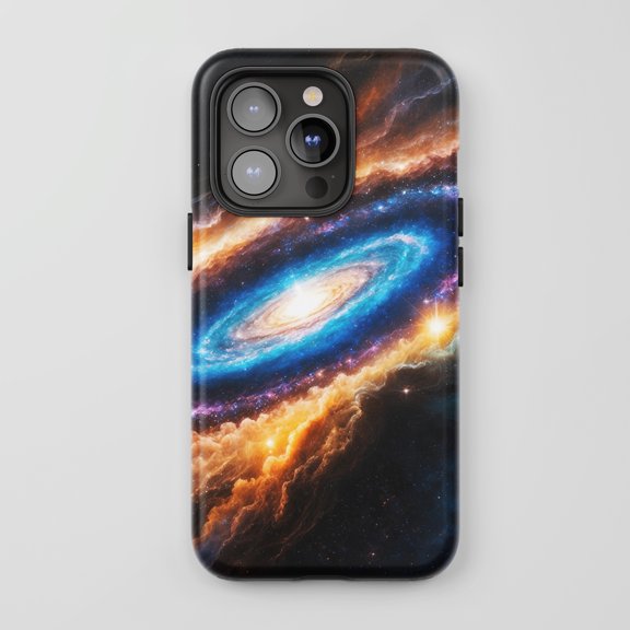 Galaxy For All iPhone Series Tough Phone Case Space Theme Blue Orange
