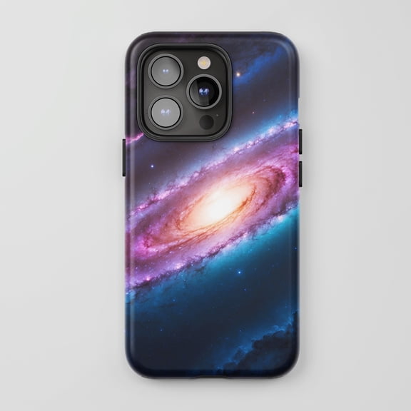 Tough 2 Layer Shockproof Protective Case Compatible with iPhone 17, Galaxy Space Theme Blue Pink Cosmic Design