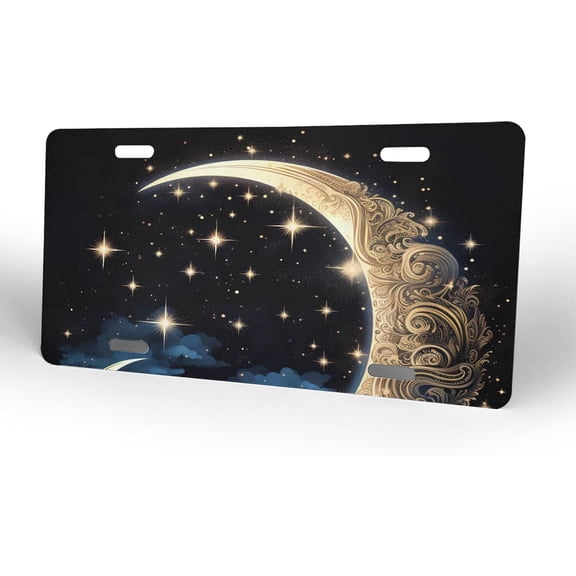 Galaxy Forest Half Moon License Plate, Decorative Car Front License Plate, Aluminum Novelty License Plates Vanity Tag Metal Car Plate for Women Men 6 X 12 Inch4 Holes