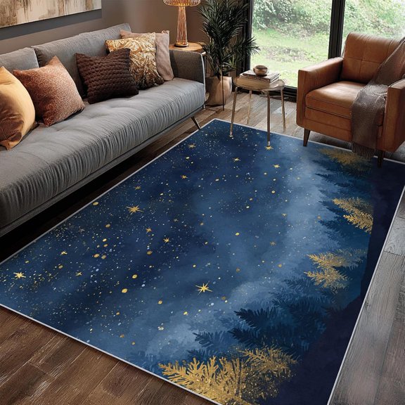 Galaxy Forest Rug, Starry Sky Area Rug for Living Room, Abstract Landscape Rugs Washable Non Slip, Galaxy Forest Decor Floor Carpet Indoor Low Pile for Bedroom-5' x 7'