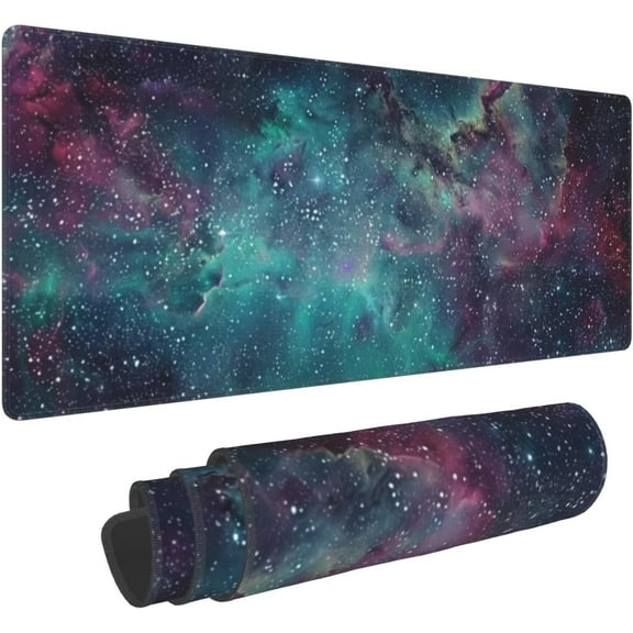Galaxy Gaming Mouse Pad, Universe Space Waterproof and Non-Slip Mousepad, Extended XL 31.5 x 11.8inches Desk Mat, 3mm Thick Rubber Base Desk Pad for Office Home
