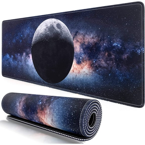 Galaxy Gaming Mouse Pad XL - Computer/Laptop Deskpad (31.5x11.8IN, 4MM Thick) Waterproof/Nonslip Base/Stitched Edges | Office/Gaming XL Mousepad XL Desk Pad, Full Desk Mousepad - Space Nebula Moon Art