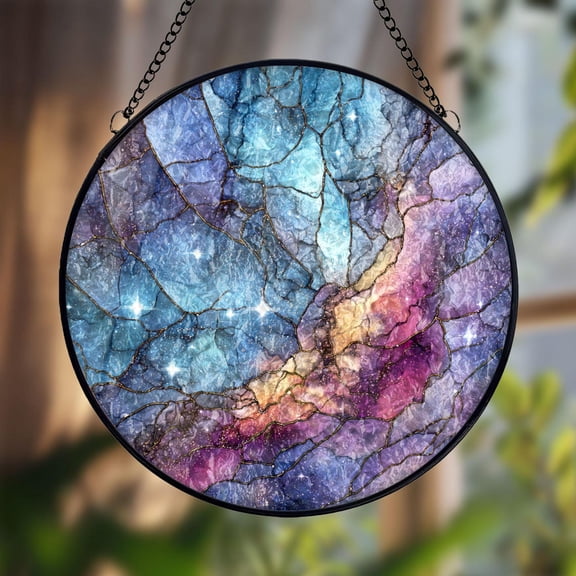 Galaxy Geode Glass Suncatcher, Round Window Hanging, Cosmic Nebula Crystal Art, Aurora Sun Catcher Home Decor, Gift For Space Lovers, Suncatcher Window Hanging, 3.5 in