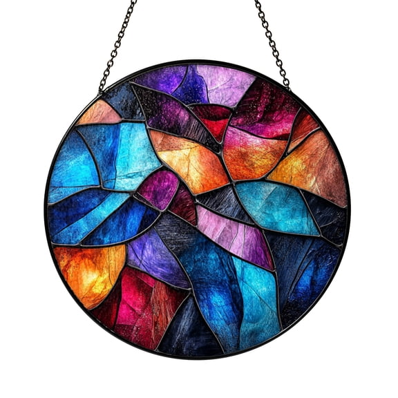 Galaxy Geode Stained Glass Suncatcher, Round Window Hanging with Cosmic Nebula Crystal Art, Aurora Inspired Home Decor Gift