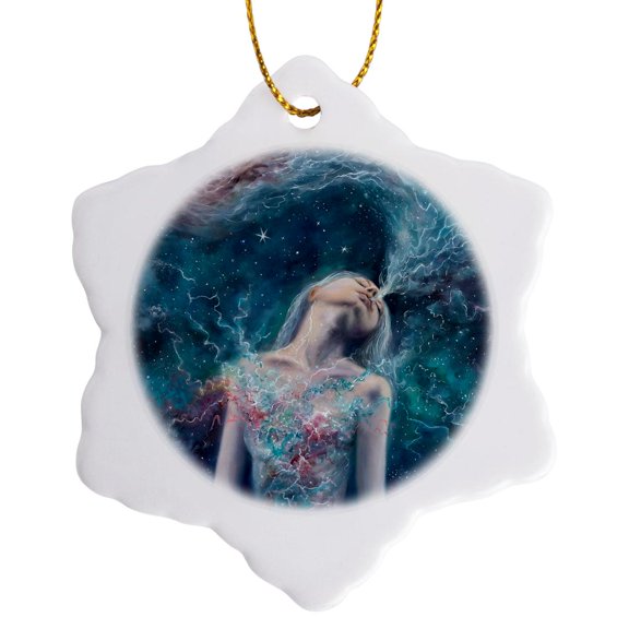 3drose, Galaxy Girl in a Nebula, 3 inch Snowflake Porcelain Ornament