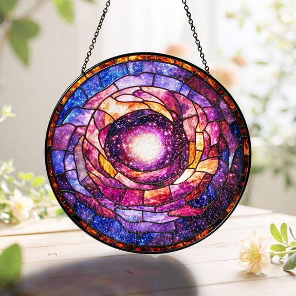 Galaxy Glass Suncatcher v2, Circular Mosaic Window Art, Celestial Space Decor, 3.5 in