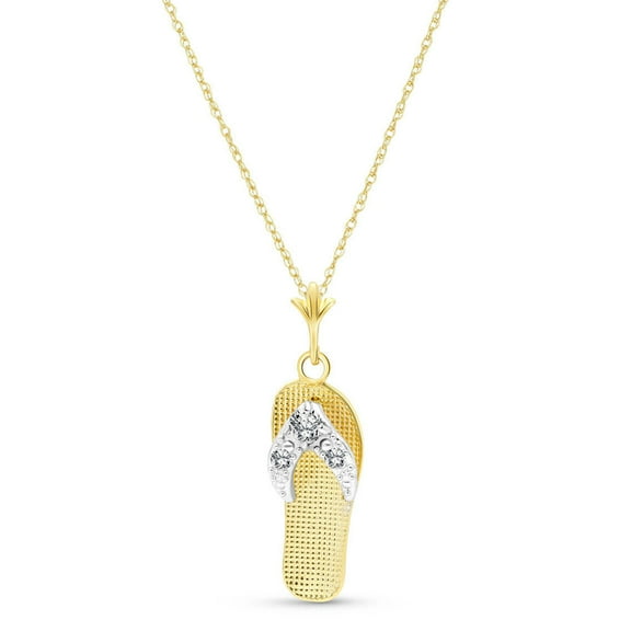 Galaxy Gold 0.02 Carat 14k 24" Solid Gold Necklace with Natural Diamond Accented Flip Flop Pendant