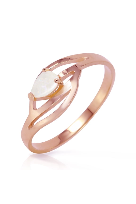 14K Solid Gold 0.15 Carat Natural Opal Pear Drop Ring for Women - Rose Gold Fine Jewelry