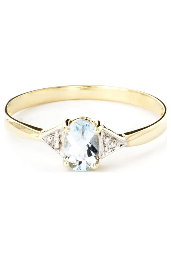 0.46 Carat 14k Solid Gold Ring with Genuine Diamonds and Natural Oval-shaped Aquamarine - Size 11
