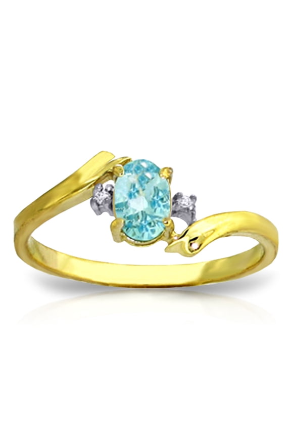 0.46 Carat 14k Solid Gold Ring with Natural Diamonds and Oval-shaped Blue Topaz - Size 11