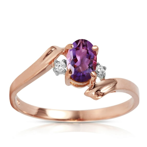 Galaxy Gold 14K Solid Gold 0.46 Carat Natural Diamond & Amethyst Oval Cut Ring for Women - Rose Gold Fine Jewelry