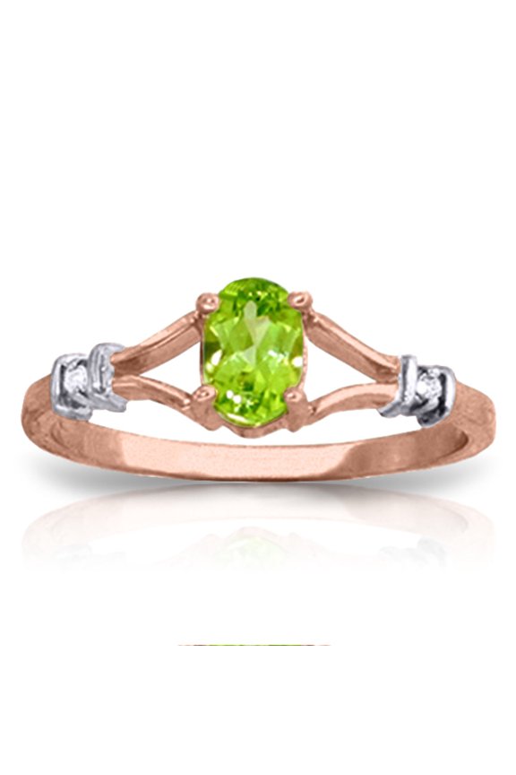 0.46 Carat 14k Solid Rose Gold Ring with Natural Oval-shaped Peridot and Genuine Diamonds Accent - Size 11