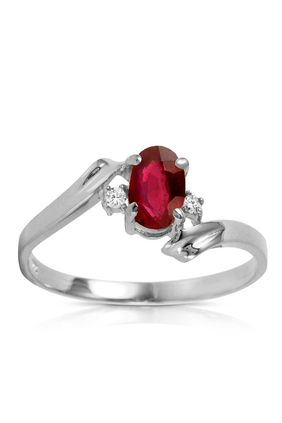 14K Solid White Gold Oval Ruby and Diamond Ring, 0.46 CT, Size 10, 5.5-11 Sizes, July Birthstone, Symbol of Passion