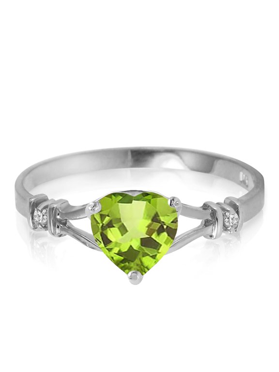 14K White Gold 0.47 Carat Natural Heart-Shaped Peridot and Genuine Diamonds Heart Ring - August Birthstone - Abundance & Joy - Sizes 5.5 to 11 - Fine Jewelry for Women