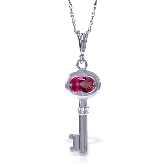 Galaxy Gold 0.5 Carat 14k 24" Solid White Gold Necklace with Natural Pink Topaz Key Pendant Charm Pendant