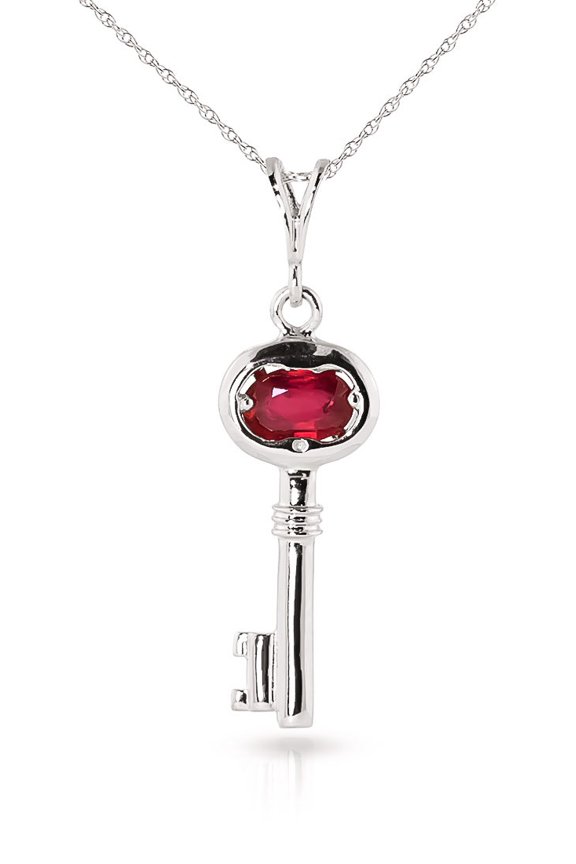 0.5 ct 14k 14k" Solid White Gold Necklace Ruby Key Pendant Charm Pendant
