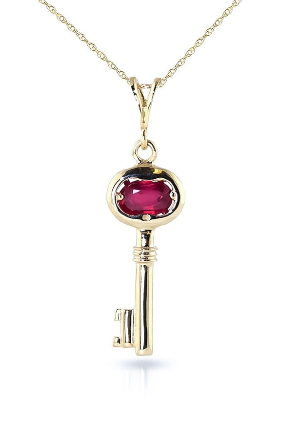 0.5 ct 14k 18" Solid Gold Necklace Ruby Key Pendant Charm Pendant