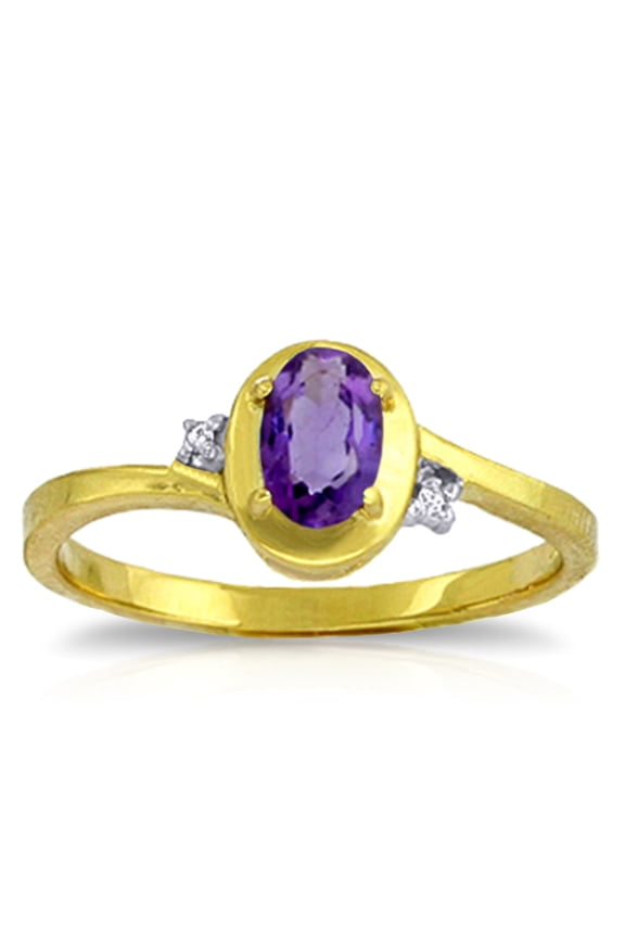 0.51 Carat 14k Solid Gold Ring with Natural Diamonds and Oval-shaped Amethyst - Size 11