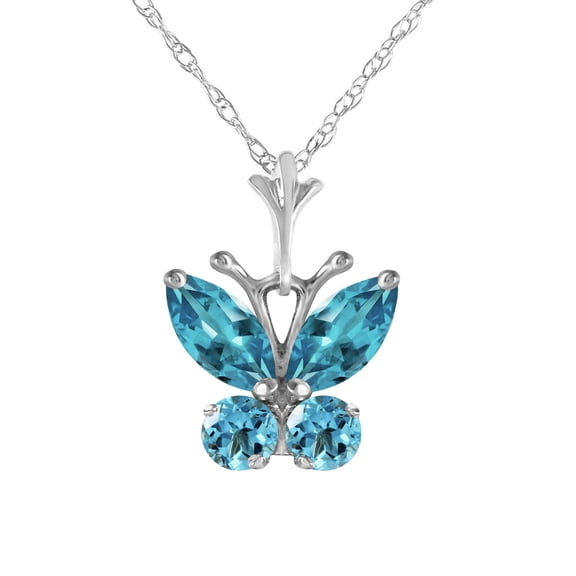 Galaxy Gold 14K Solid Gold 0.6 Carat Natural Blue Topaz Butterfly Necklace for Women - White Gold Fine Jewelry
