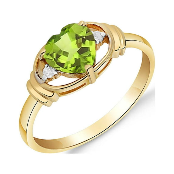 Galaxy Gold GG 14K Yellow Gold 0.61 Carat Natural Diamonds and Heart-Shaped Peridot Ring - August Birthstone - Abundance & Joy - Sizes 5.5 to 11 - Fine Jewelry for Women