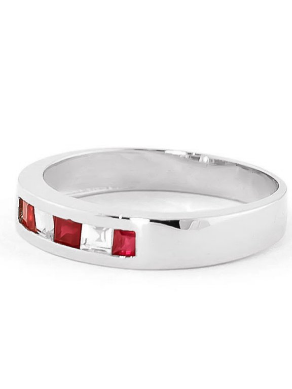 0.63 ct 14k Solid White Gold Ring Ruby White Topaz (5.5)