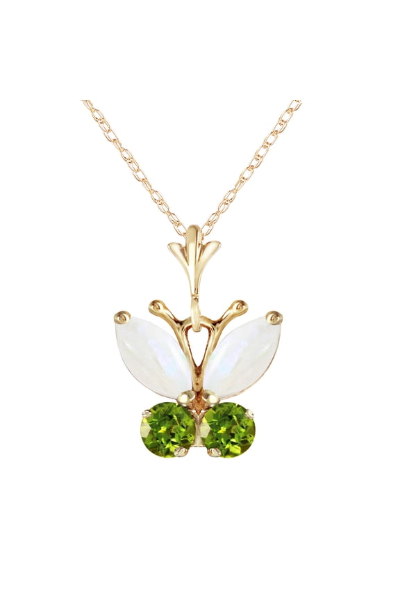 0.7 CTW 14k 16" Solid Gold Butterfly Necklace Opal Peridot Pendant