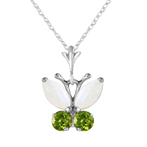 Galaxy Gold 14K White Gold 0.7 Carat Peridot and Opal Butterfly Necklace - August Birthstone - Warmth & Prosperity - 16" to 24" - Fine Jewelry for Women