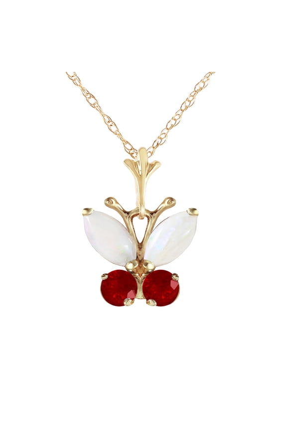 0.7 ct 14k 14k Solid Gold Opal Ruby Butterfly Pendant Necklace