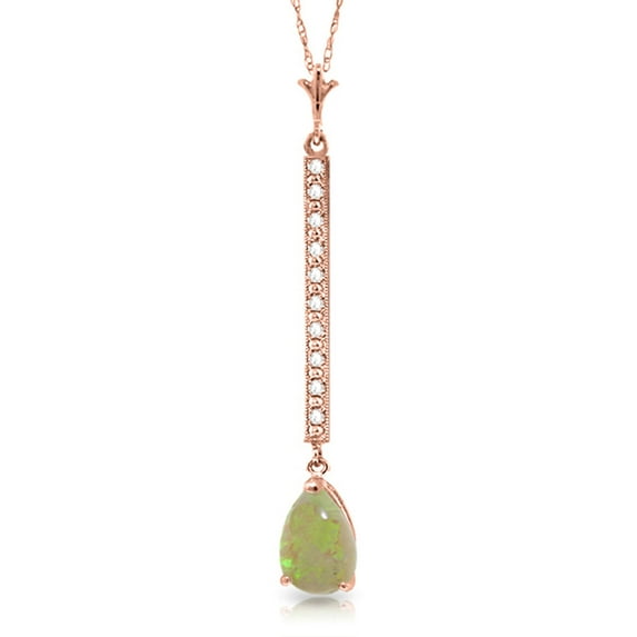 Galaxy Gold 14K Solid Rose Gold 24" Necklace with 0.82 Carat Natural Diamonds and Opal, 14"-24" Sizes, October Birthstone, Symbol of Hope