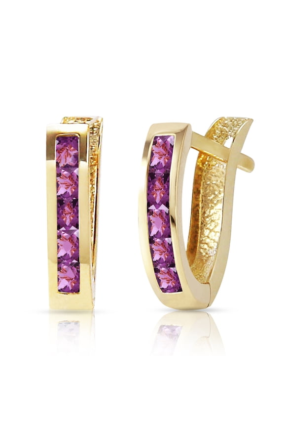 14K Yellow Gold Natural Amethyst Huggie Earrings - February Birthstone - Peace & Wisdom - Fine Jewelry for Women
