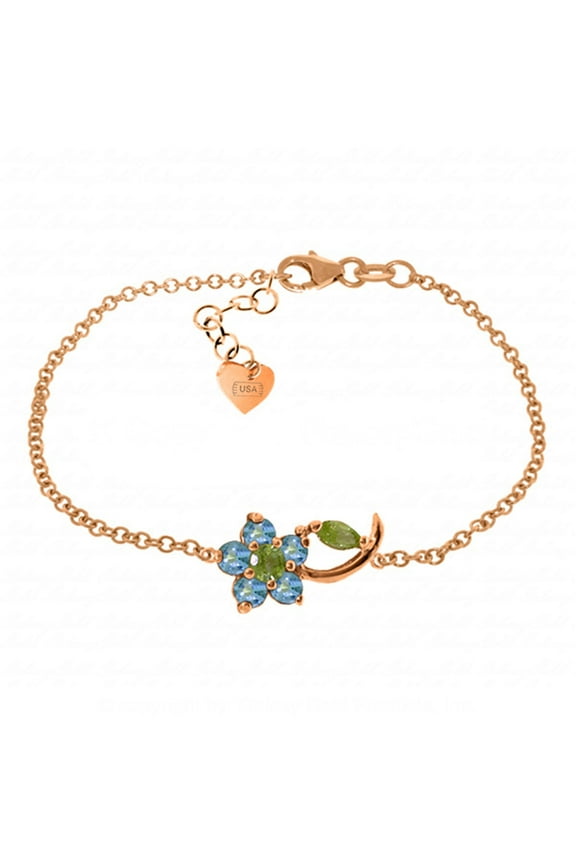 0.87 CTW 14k Solid Rose Gold Flower Bracelet Blue Topaz Peridot