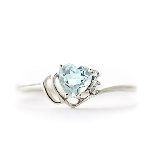 Galaxy Gold 14K White Gold 0.97 Carat Natural Diamonds and Heart-Shaped Aquamarine Ring - March Birthstone - Courage & Clarity - Sizes 5.5 to 11 - Fine Jewelry for Women