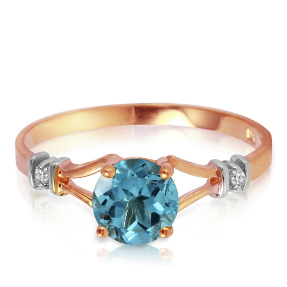 Galaxy Gold 14K Solid Gold 1.02 Carat Natural Diamond & Blue Topaz Ring for Women - Rose Gold Fine Jewelry