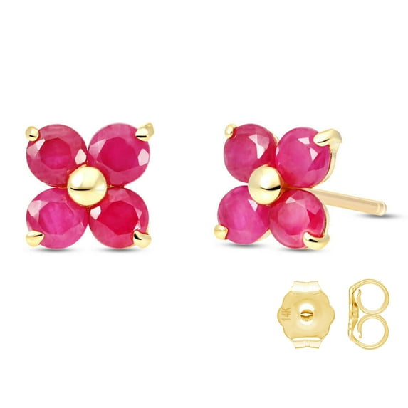Galaxy Gold GG 14K Yellow Gold 1.15 Carat Natural Ruby Stud Earrings - July Birthstone - Passion & Protection - Fine Jewelry for Women