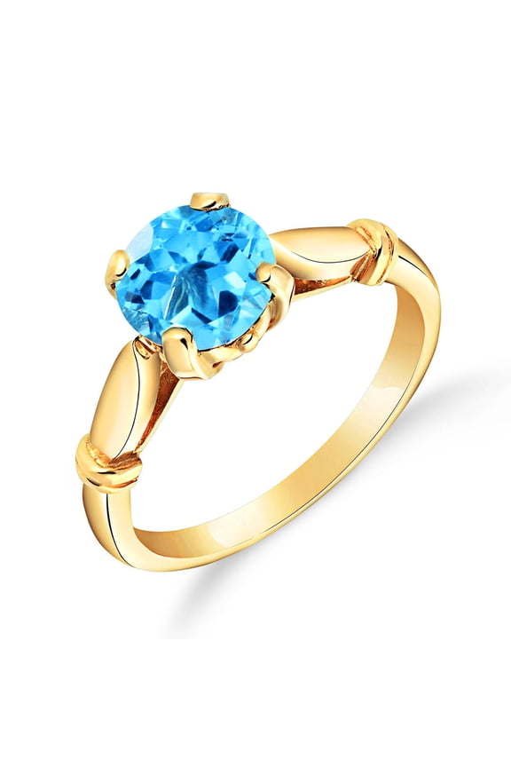 1.15ct Blue Topaz Solitaire Ring in 14k Solid Gold - Size 6.5