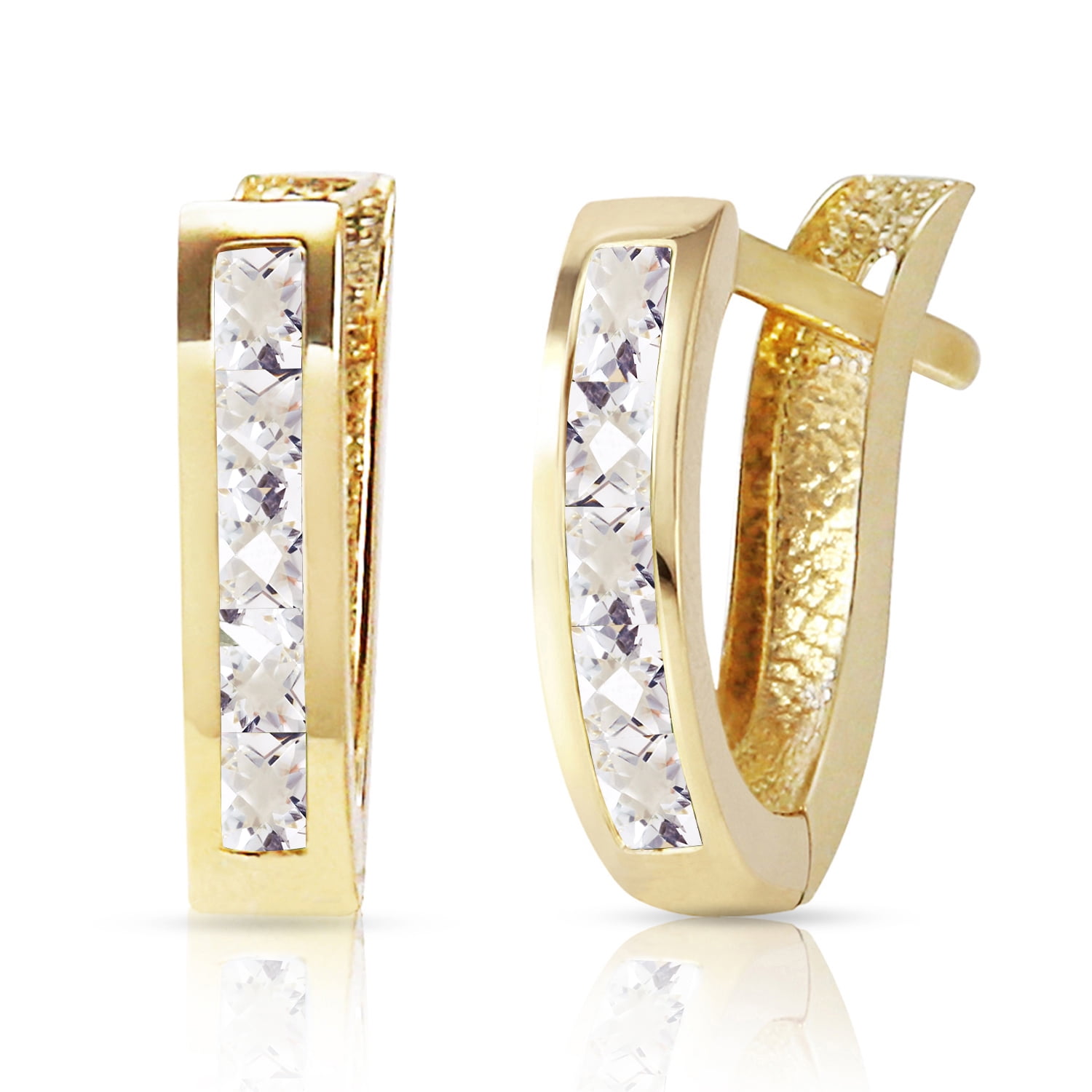 Galaxy Gold 14K Solid Gold 1.2 Carat Natural Topaz Huggie Earrings for Women - White Gold Fine Jewelry
