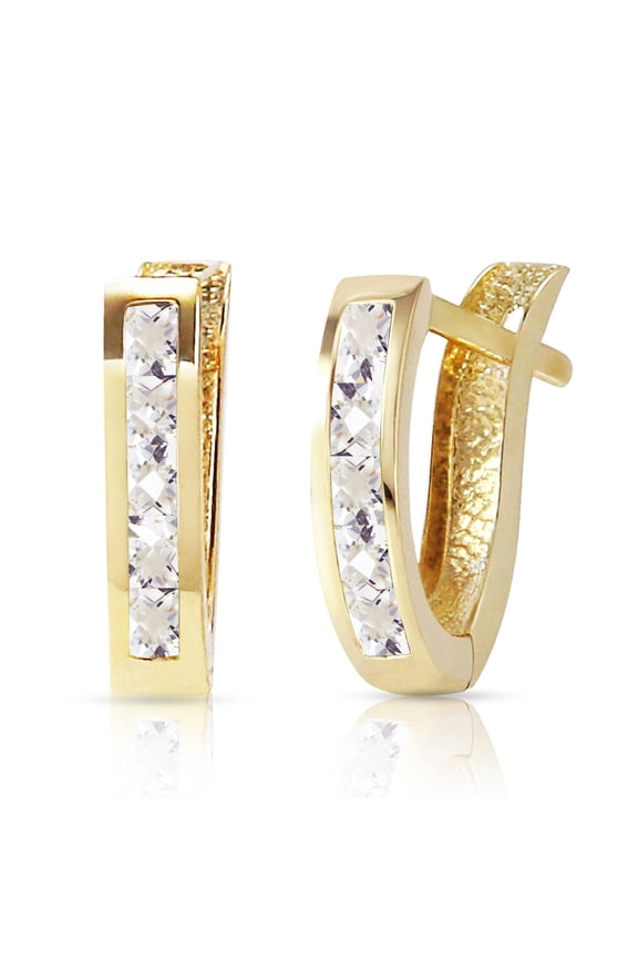 14K Solid Gold 1.2 Carat Natural Topaz Huggie Earrings for Women - White Gold Fine Jewelry
