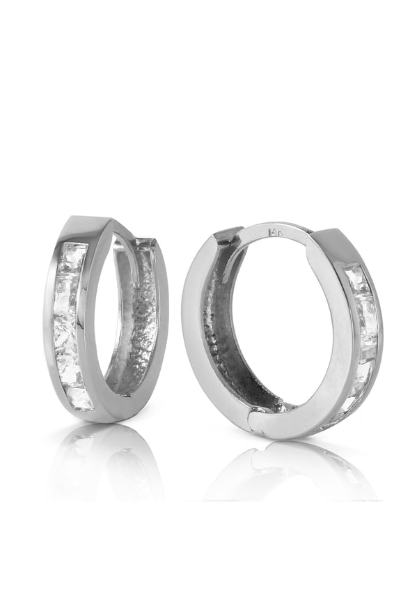 14K Solid Gold 1.2 Carat Natural Topaz Huggie Earrings for Women - White Gold Fine Jewelry
