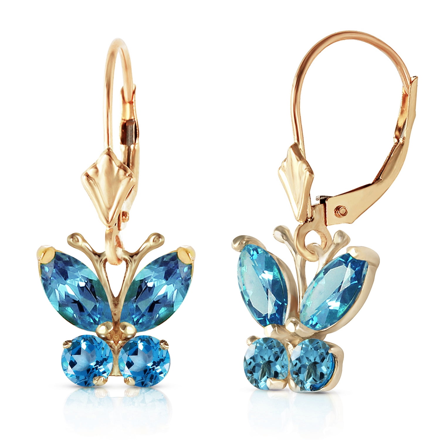 Galaxy Gold 14K Solid Gold 1.24 Carat Natural Blue Topaz Butterfly Earrings for Women - Yellow Gold Fine Jewelry
