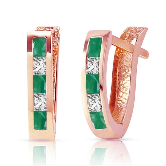 Galaxy Gold 14K Rose Gold 1.26 Carat Natural Emerald and White Topaz Huggie Earrings - May Birthstone - Hope - Fine Jewelry for Women