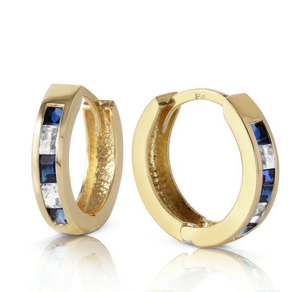 Galaxy Gold 1.26 Carat 14k Solid Gold Hoop Earrings Natural Sapphire White To